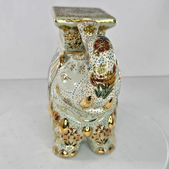 Vintage Satsuma Porcelain Elephant Plant Stand With Asian Design - Picture 7 of 10